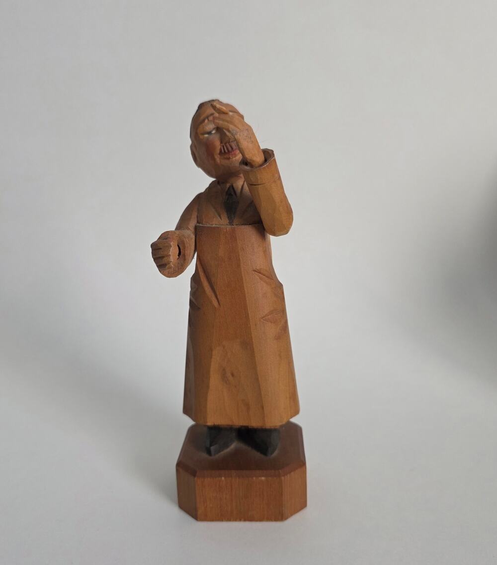 Vintage ANRI Italy Hand Carved Wood Man Figurine 7" Missing Accessory